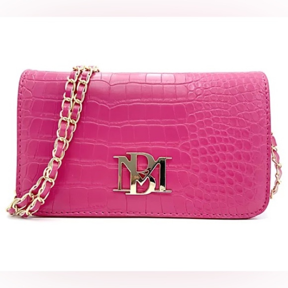 BADGLEY MISCHKA Faux Croco Crossbody With Logo Plate